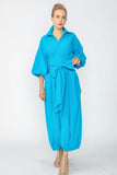 Turquoise Blouson Sleeve Wide-Leg Jumpsuit