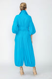 Turquoise Blouson Sleeve Wide-Leg Jumpsuit