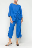 Blue Front Drawed Detail Asymmetrical Top
