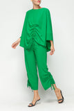 Green Front Drawed Detail Asymmetrical Top