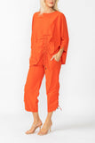 Orange Front Drawed Detail Asymmetrical Top