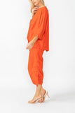 Orange Front Drawed Detail Asymmetrical Top