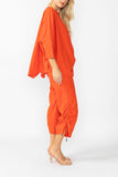 Orange Front Drawed Detail Asymmetrical Top