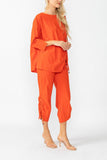 Orange Front Drawed Detail Asymmetrical Top