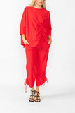 Red Bottom Side Drawed Detail Pants