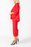 Red Bottom Side Drawed Detail Pants