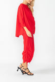 Red Bottom Side Drawed Detail Pants