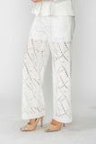 White Perforated Straight Leg Pants