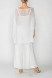 White Boat-Neck See Through Mesh & Chiffon Poncho Top