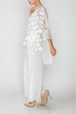 White Boat-Neck See Through Mesh & Chiffon Poncho Top