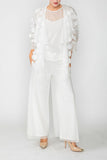 White Ruffle Shaw Collar Dollar Cardigan