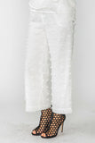 White Textured Straight Leg Pants