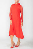 Red Organdy Stand Collar Dress