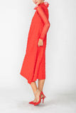 Red Organdy Stand Collar Dress