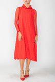 Red Organdy Stand Collar Dress