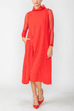 Red Organdy Stand Collar Dress