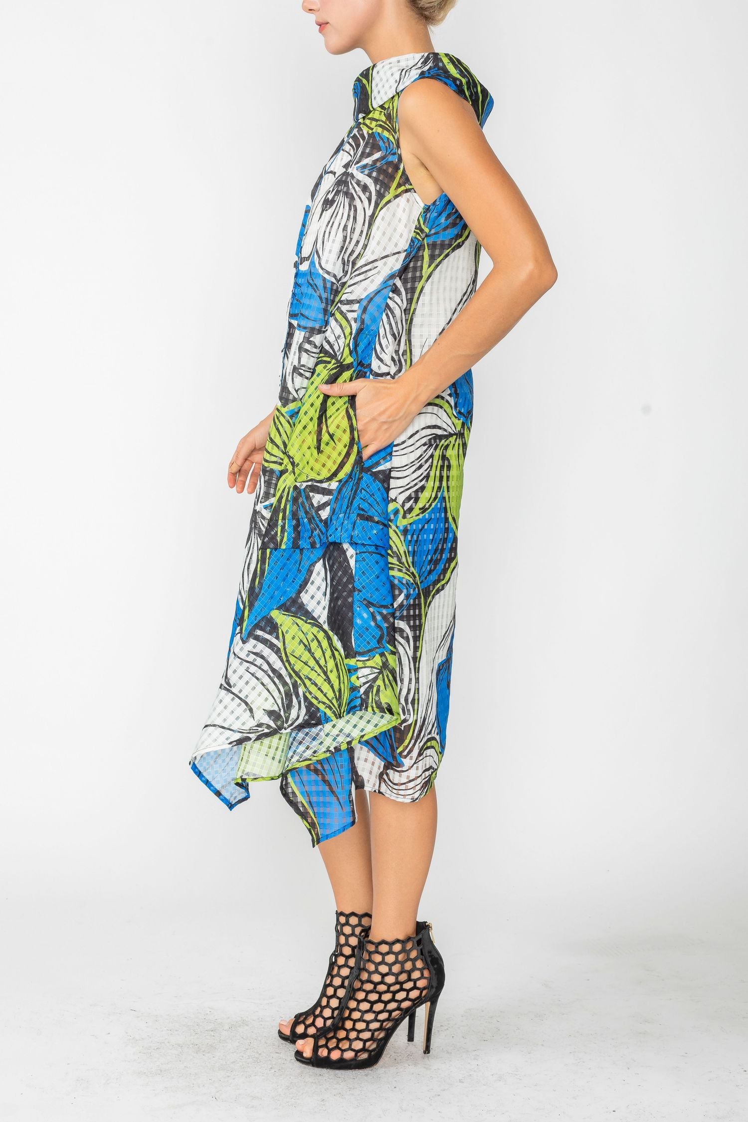 Blue Cowl-Neck Sleeveless Asymmetrical Dress Blue / Medium