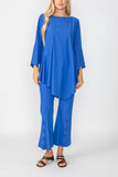 Blue Ruffle Sleeve Asymmetrical Top