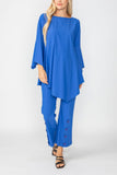 Blue Ruffle Sleeve Asymmetrical Top