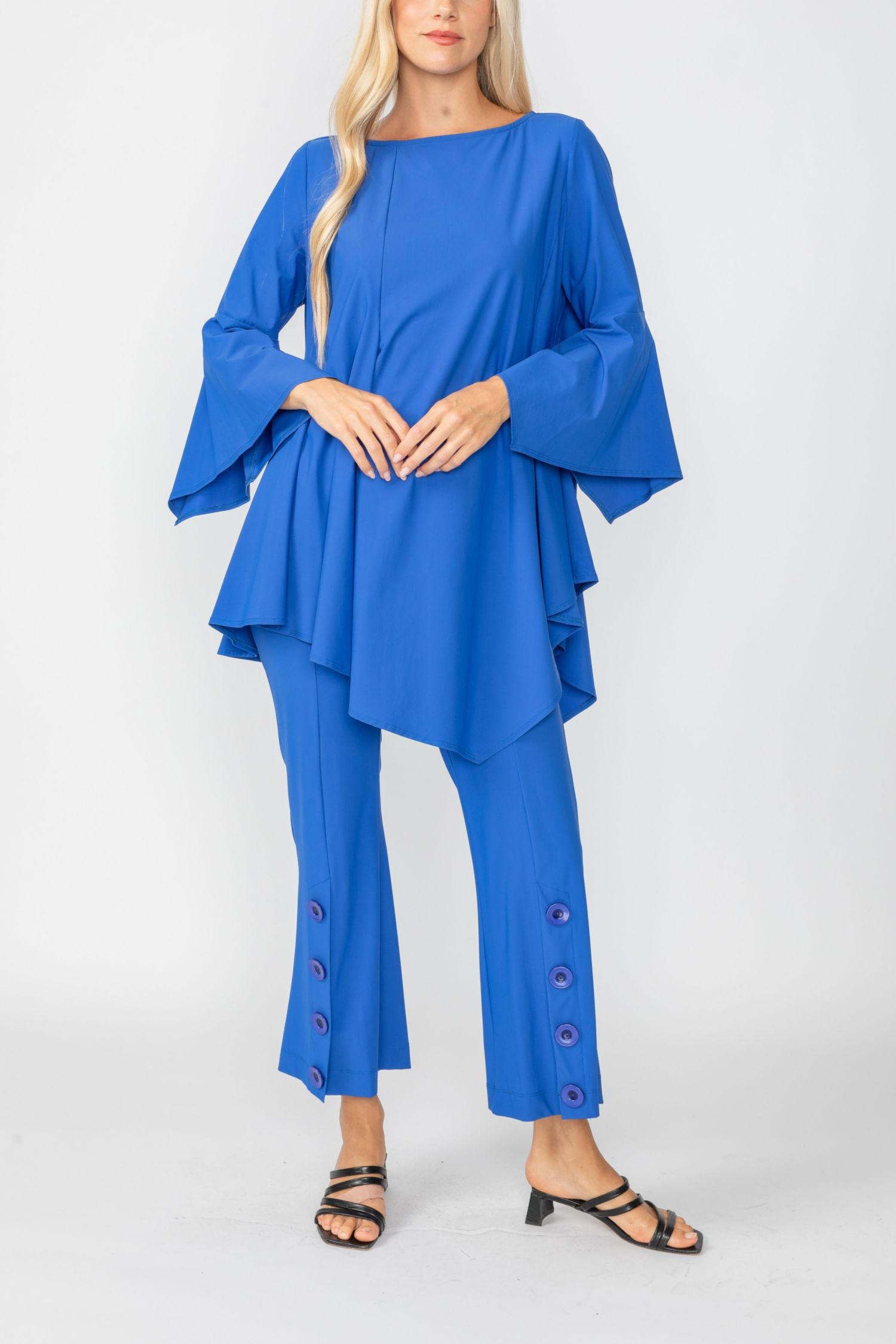 Blue Ruffled Top Blue Ruffle Sleeve Asymmetrical Top – IC Collection