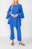 Blue Ruffle Sleeve Asymmetrical Top