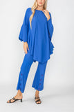 Blue Ruffle Sleeve Asymmetrical Top