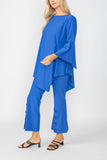 Blue Ruffle Sleeve Asymmetrical Top