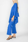 Blue Ruffle Sleeve Asymmetrical Top