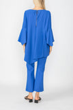 Blue Ruffle Sleeve Asymmetrical Top