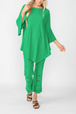 Green Ruffle Sleeve Asymmetrical Top