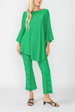 Green Ruffle Sleeve Asymmetrical Top