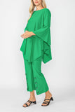 Green Ruffle Sleeve Asymmetrical Top