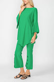 Green Ruffle Sleeve Asymmetrical Top