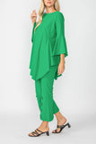 Green Ruffle Sleeve Asymmetrical Top