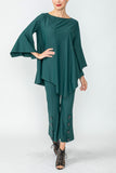 Hunter Green Ruffle Sleeve Asymmetrical Top