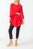 Red Ruffle Sleeve Asymmetrical Top