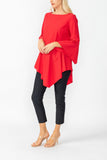 Red Ruffle Sleeve Asymmetrical Top