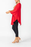 Red Ruffle Sleeve Asymmetrical Top