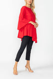 Red Ruffle Sleeve Asymmetrical Top