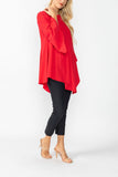 Red Ruffle Sleeve Asymmetrical Top