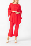 Red Ruffle Sleeve Asymmetrical Top