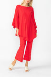 Red Ruffle Sleeve Asymmetrical Top