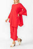 Red Ruffle Sleeve Asymmetrical Top