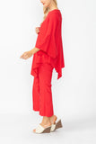 Red Ruffle Sleeve Asymmetrical Top