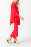 Red Ruffle Sleeve Asymmetrical Top