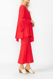 Red Ruffle Sleeve Asymmetrical Top