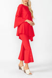 Red Ruffle Sleeve Asymmetrical Top