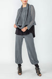 Charcoal Boat Neck Punch Hole Fabric Layered Top