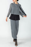 Charcoal Boat Neck Punch Hole Fabric Layered Top