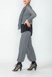 Charcoal Boat Neck Punch Hole Fabric Layered Top